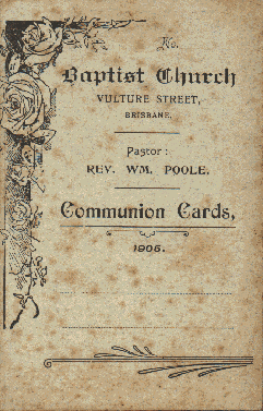 Baptist Church Vulture Street Communion Cards 1905