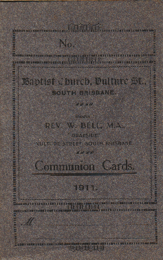 Baptist Church Vulture Street Communion Cards 1911